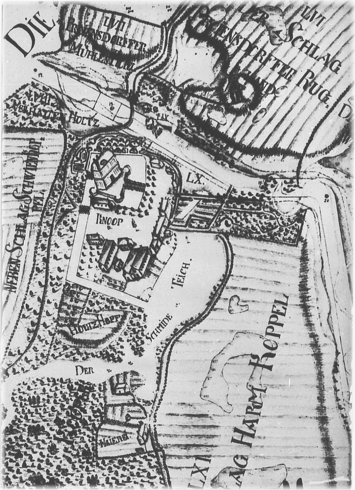 Lage der Wasserburg Knoop um 1778